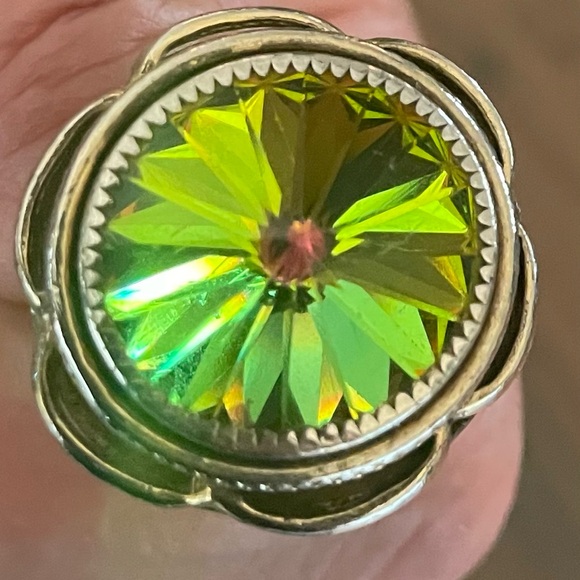 Vintage Whiting & Davis Mid-Century Watermelon Rainbow Glass Gold Ring Size 12 - Picture 6 of 12